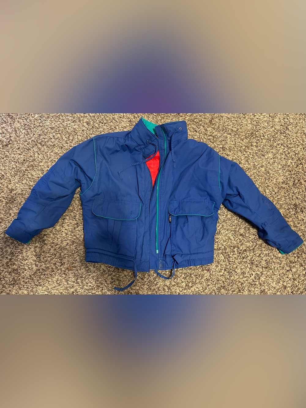 Vintage Puffer Lined Izzi Jacket Small Blue Red Green Retro Y2K